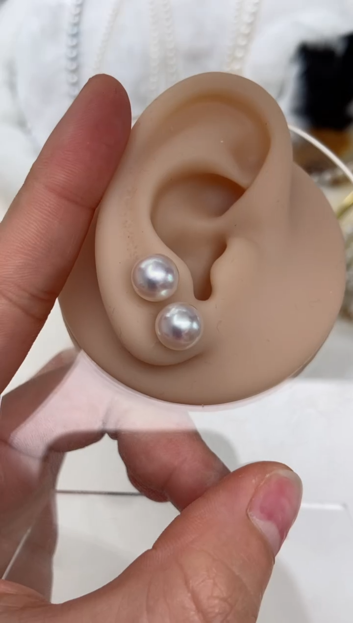 【闪购商品】海水珍珠耳钉18K金镶嵌8-8.5mm耳钉福利