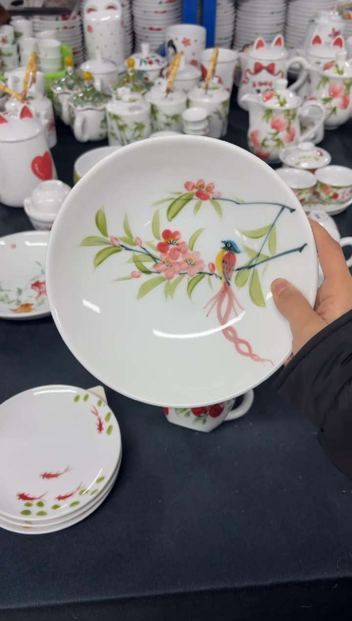 景德镇高温陶瓷食品级手绘釉中彩-圆深盘