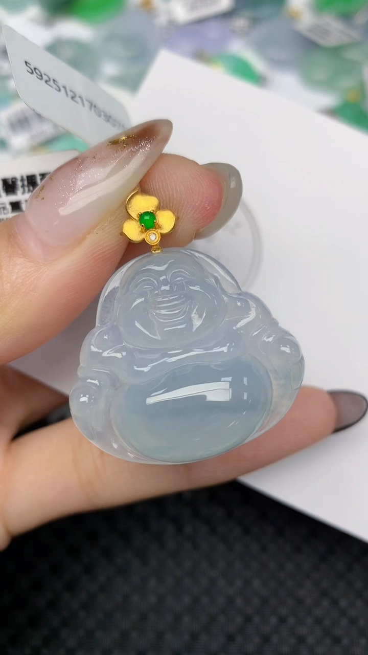 颈饰18K金镶嵌翡翠天然缅甸翡翠a货百元以上9元证书费自理