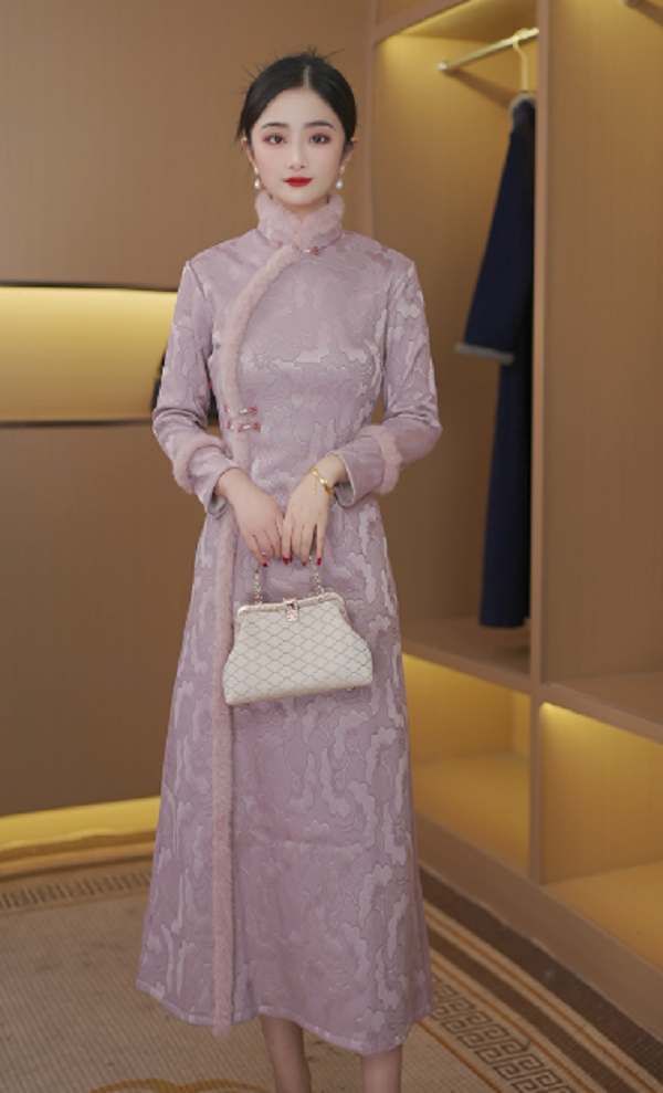 流年 日常秋冬气质优雅保暖国风复古奥黛长款旗袍