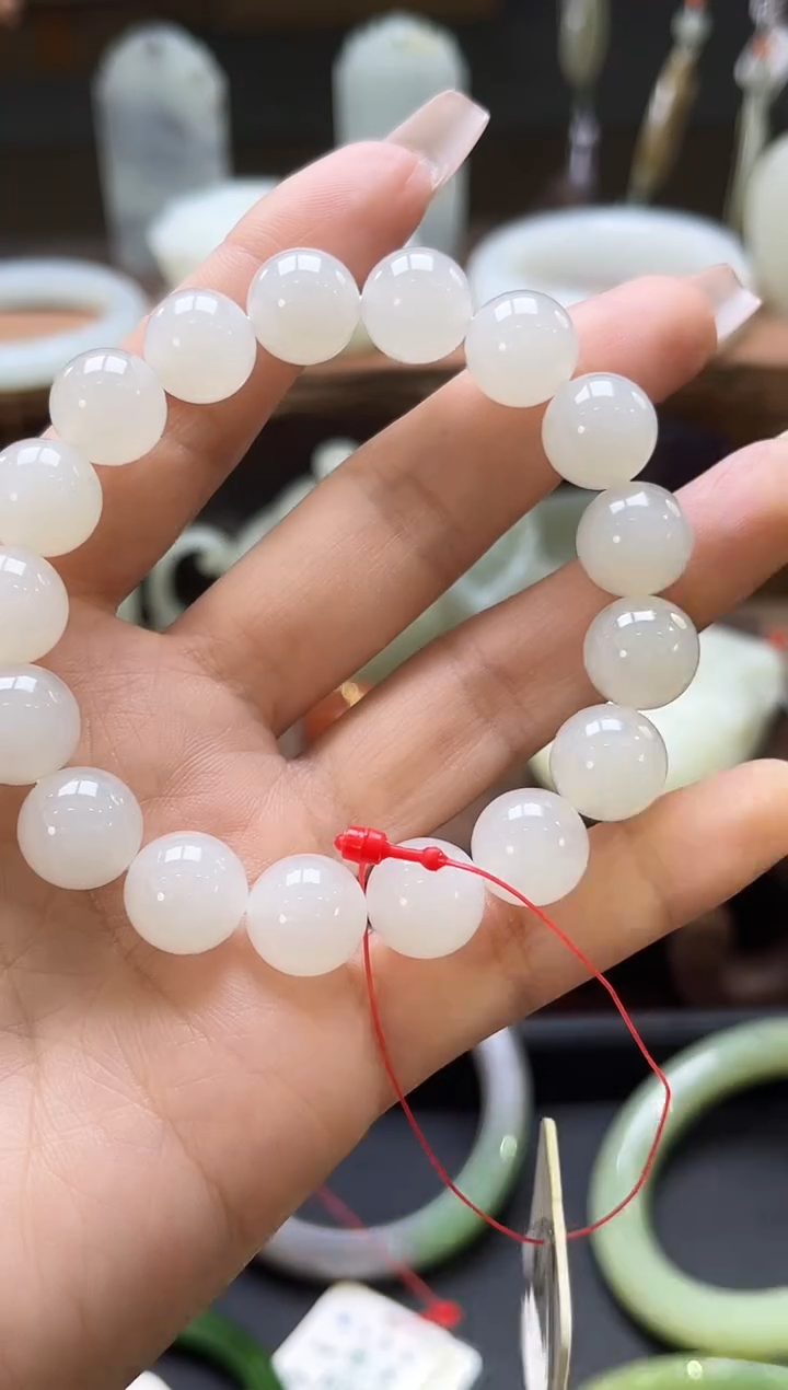【闪购商品】和田玉手串未镶嵌青海白玉卡12圆珠 9002369