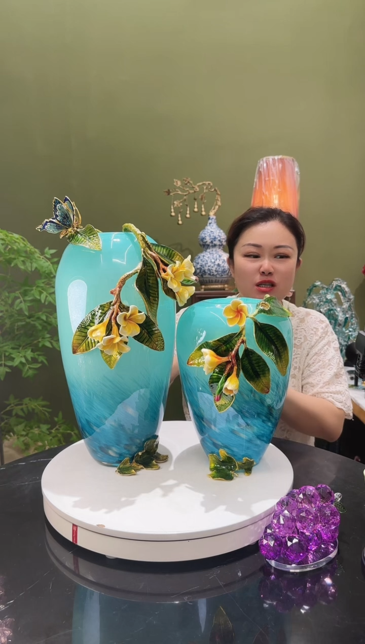 琉璃珐琅彩花瓶 对装