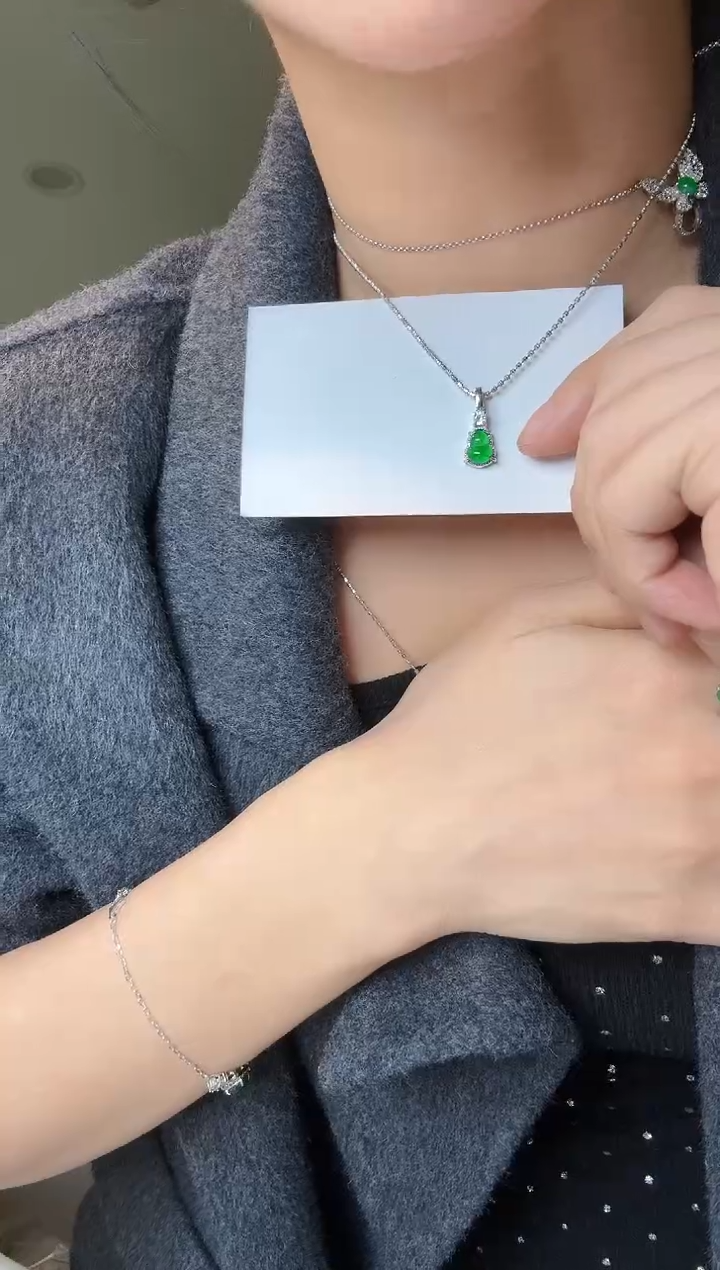 【闪购商品】翡翠吊坠(不含链)银S925镶嵌葫芦吊坠