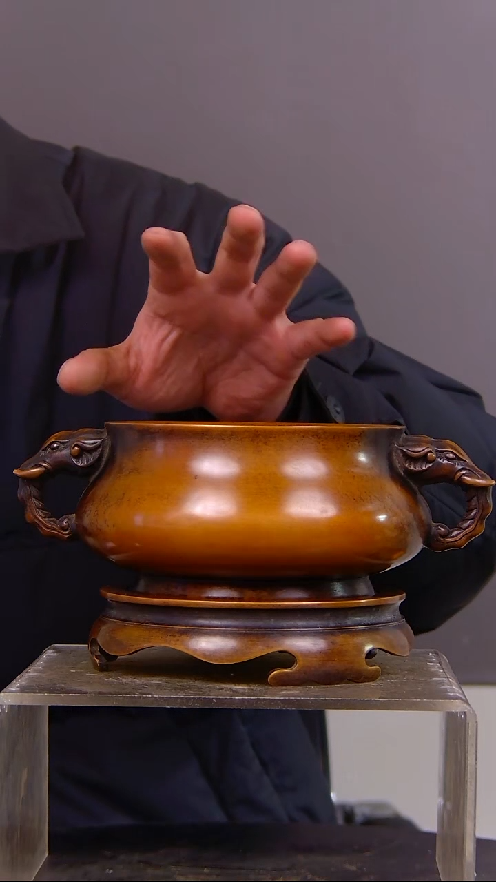 冒*家山水铜缘紫铜香炉结缘1111