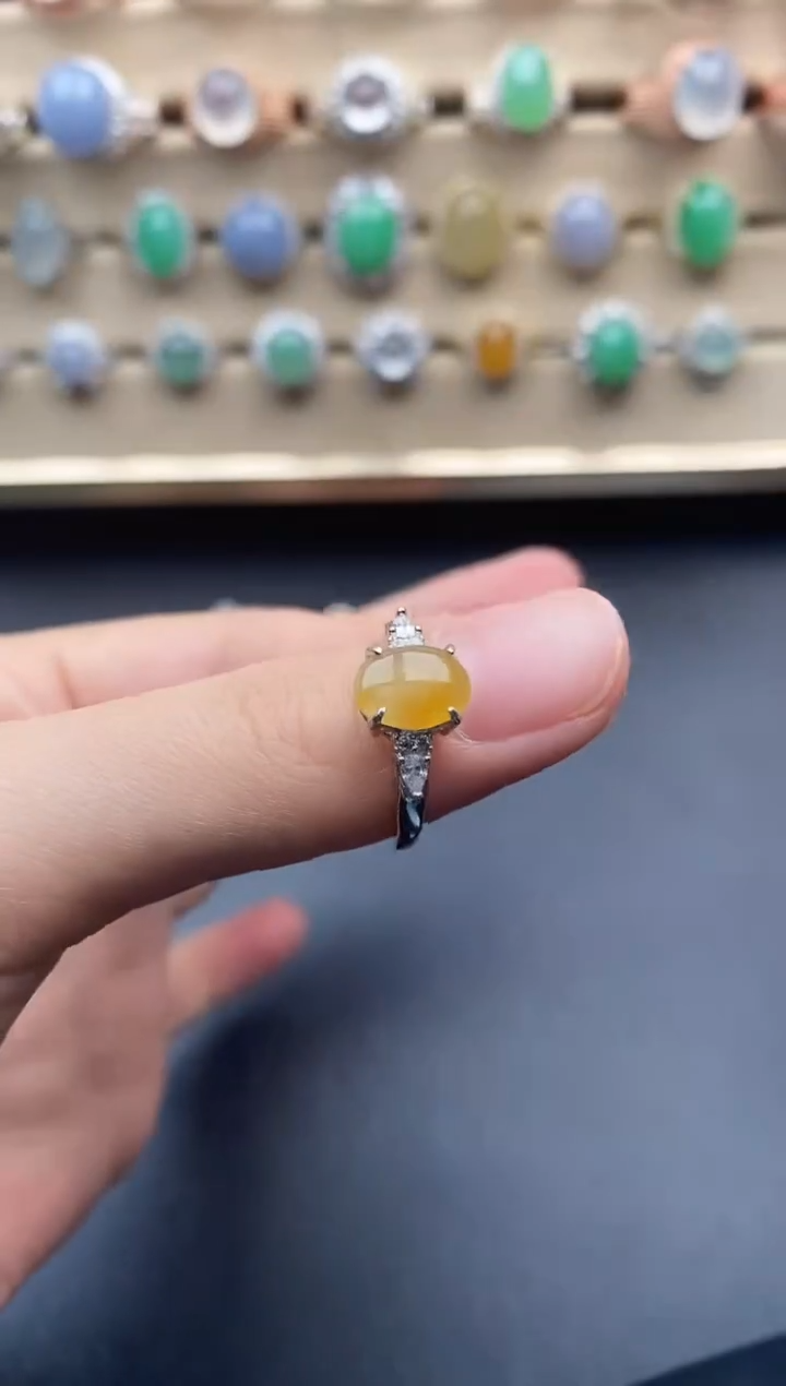 银S925镶嵌戒指翡翠一物一证一礼盒