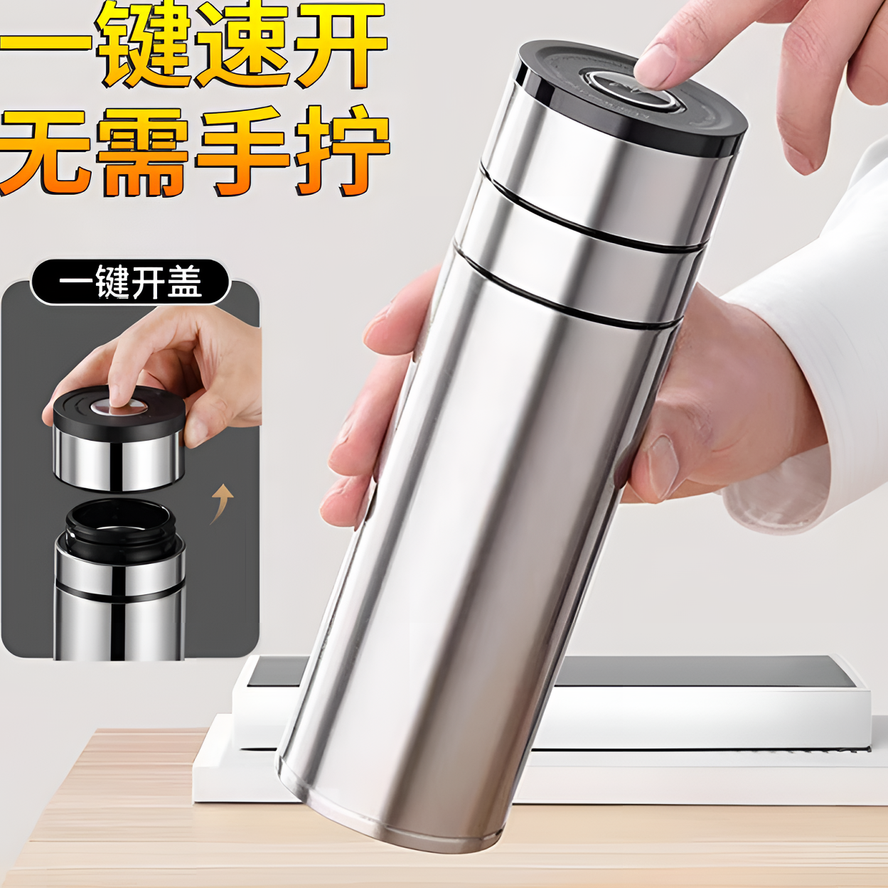 一键开盖保温杯男士高档泡茶杯女茶水分离杯速开车载大容量杯子