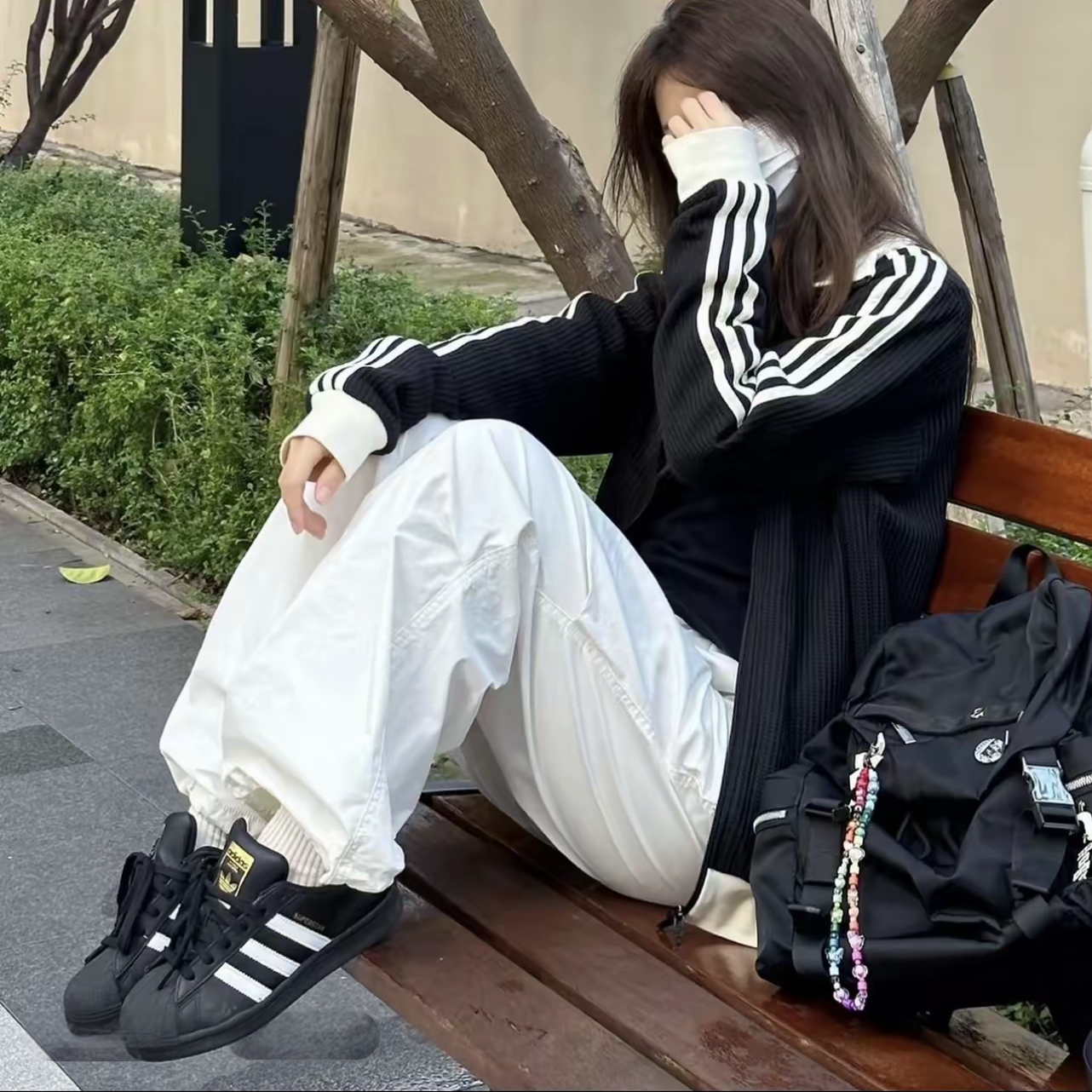 华夫格春秋新款帅气男女美式条纹立领休闲情侣外套