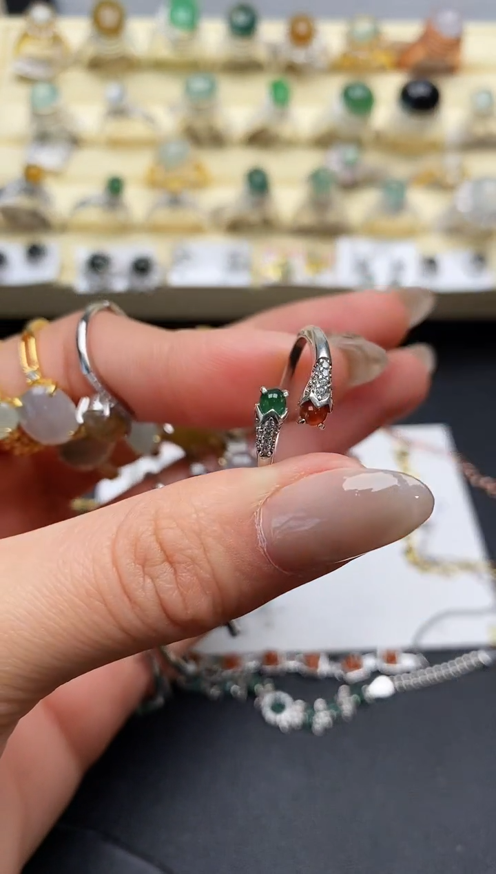 【闪购商品】翡翠戒指银S925镶嵌缅甸翡翠2   4+3