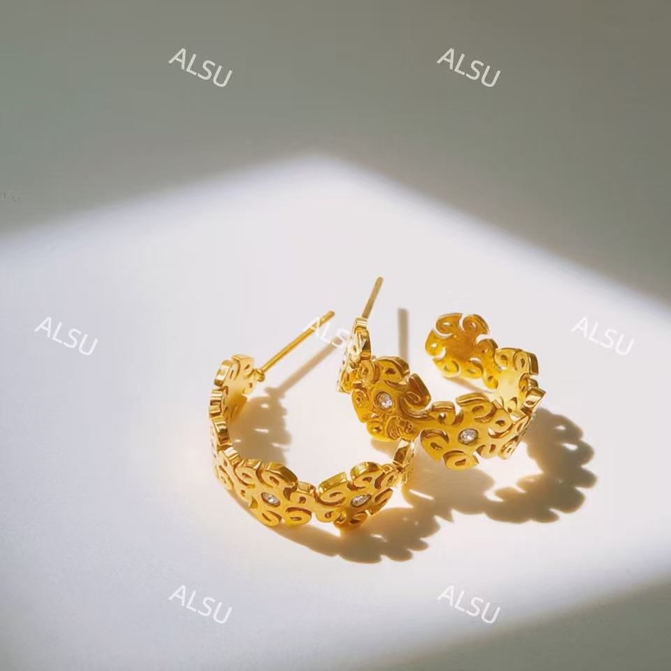 合金锆石耳饰 ALSU原创最新款民族风百搭小耳圈气质时尚简约精致