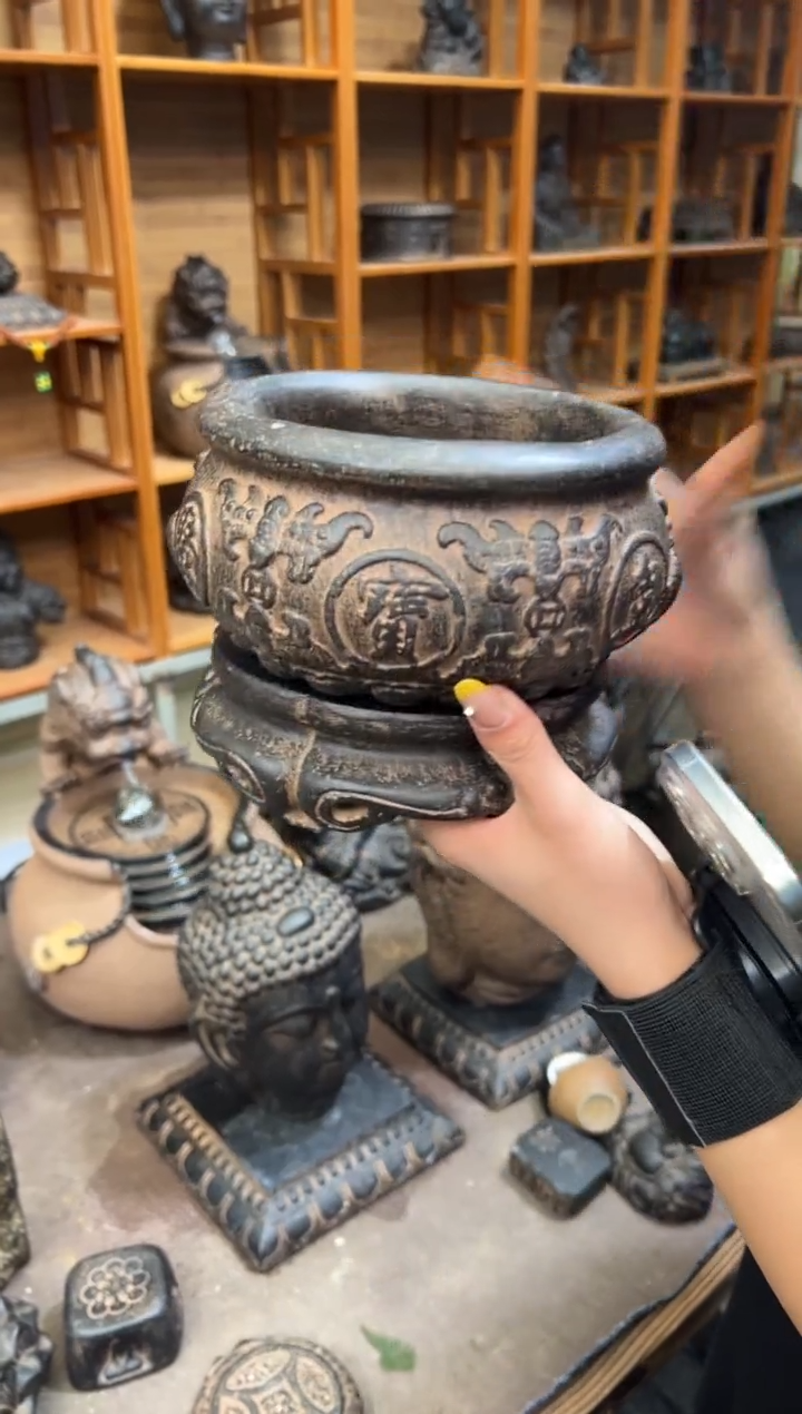 陶土【火山泥】聚宝盆+金箍坛底座