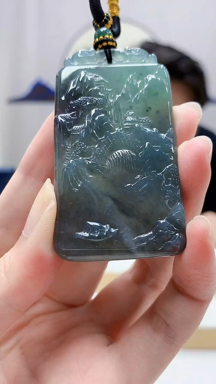 未镶嵌定制翡翠5060zm-毛货挂件山水67