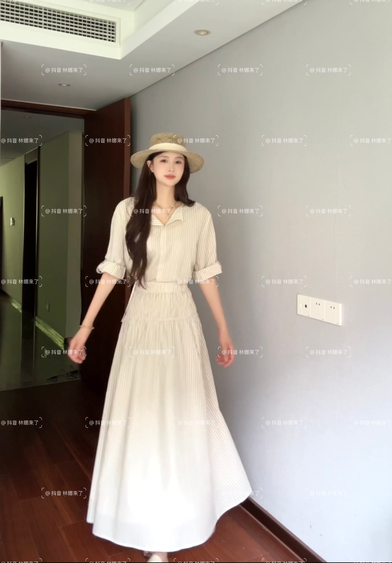 小众复古条纹套装两件套夏季慵懒松弛宽松气质衬衫+长裙老钱风