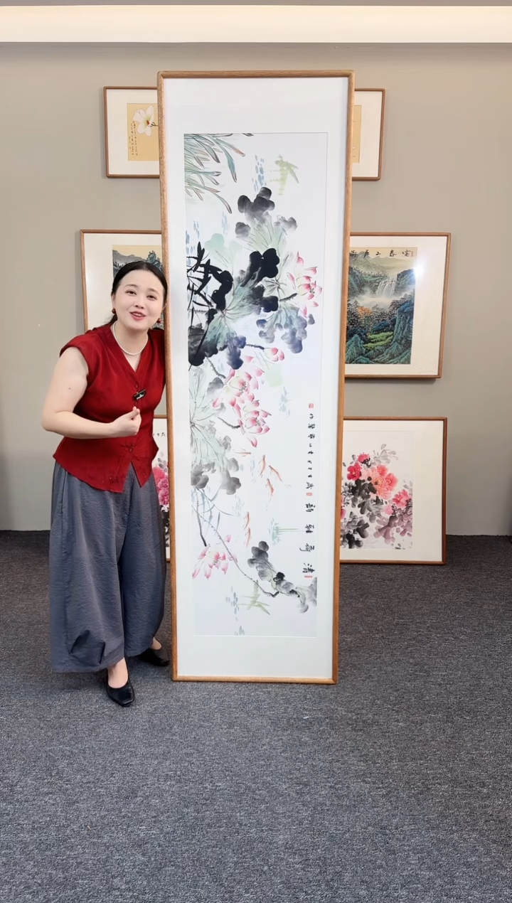 国画荷花210*60手绘作品