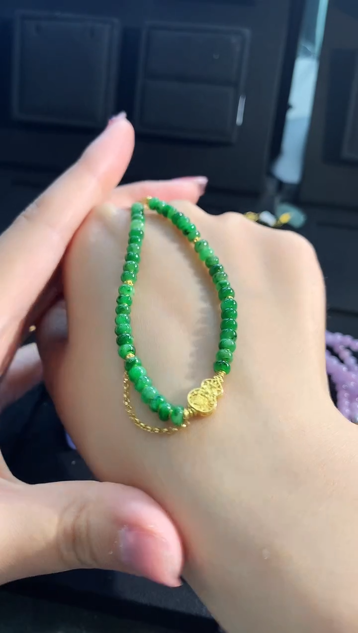 【闪购商品】翡翠手链18K金镶嵌手饰