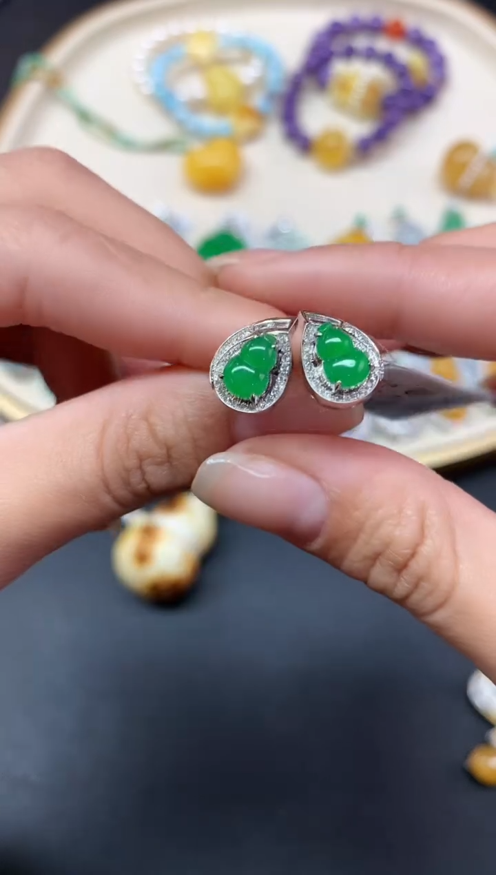 【闪购商品】翡翠耳饰18K金镶嵌耳饰A279|7800