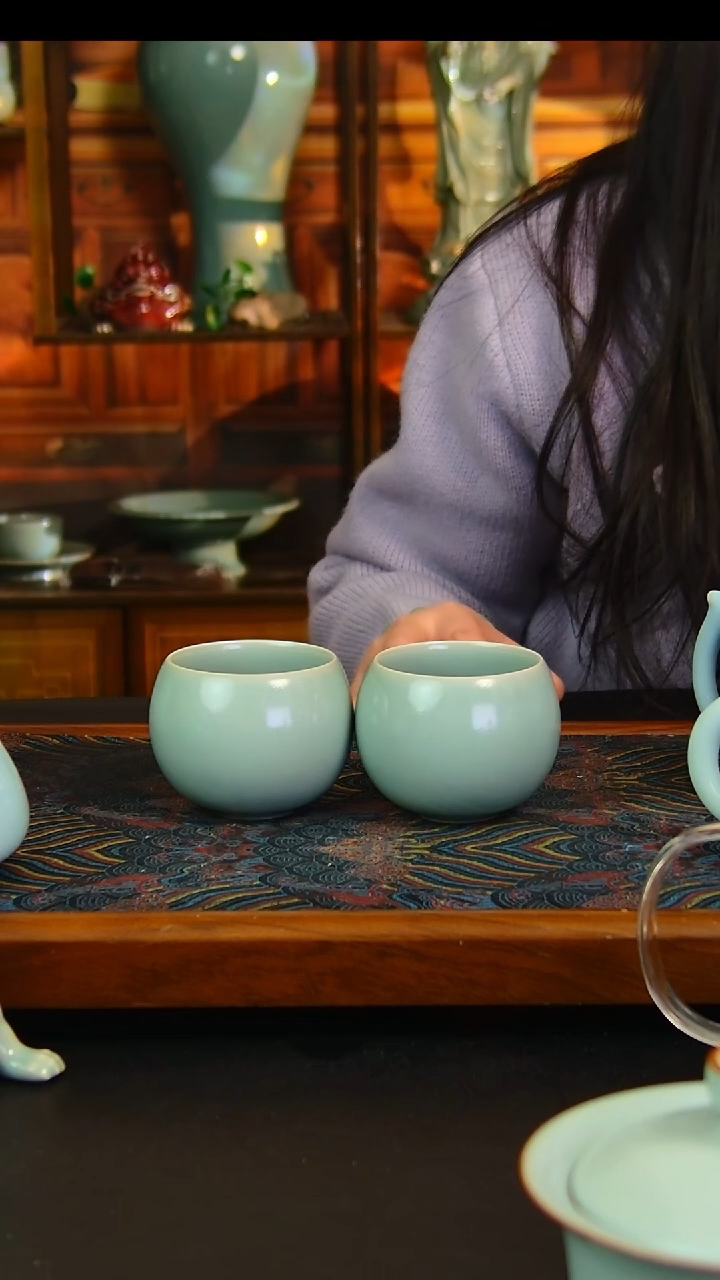 瓷片原矿汝瓷福利单杯一对，不完美