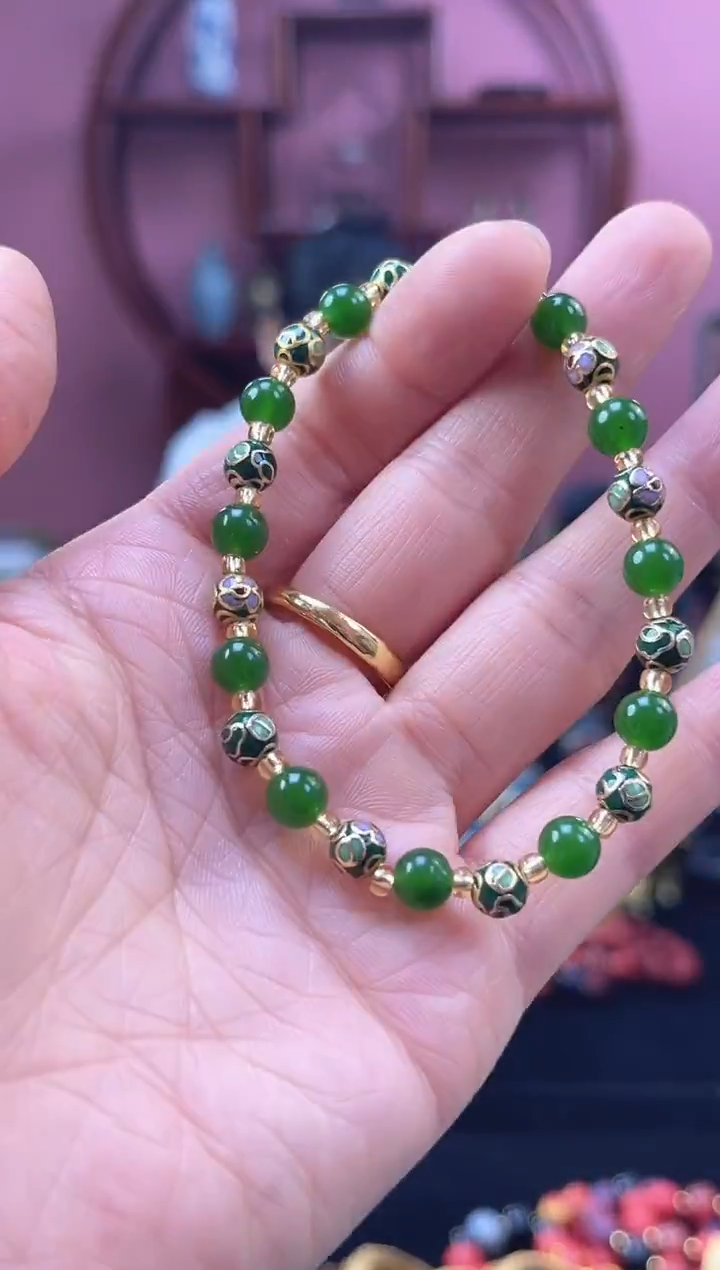 非遗 景泰蓝 手串 0.6 墨绿
