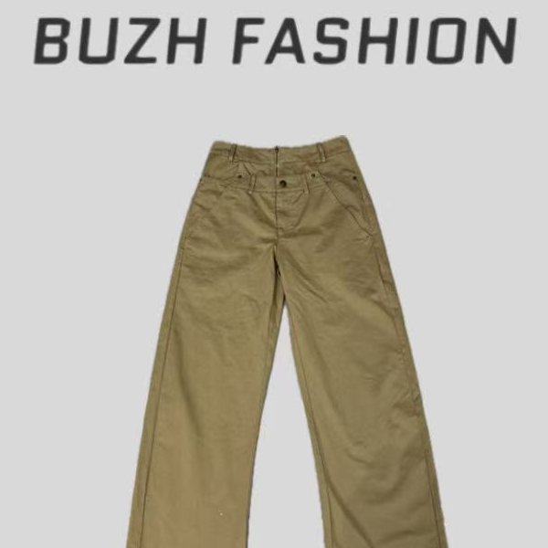 BUZH夏季新款小众酷帅“潮流复古“感 双腰头时尚休闲中直筒休闲裤