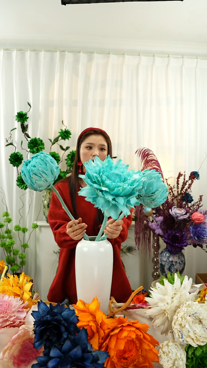 永生花霸王花3个头叶片有伤【提芙尼蓝】A29