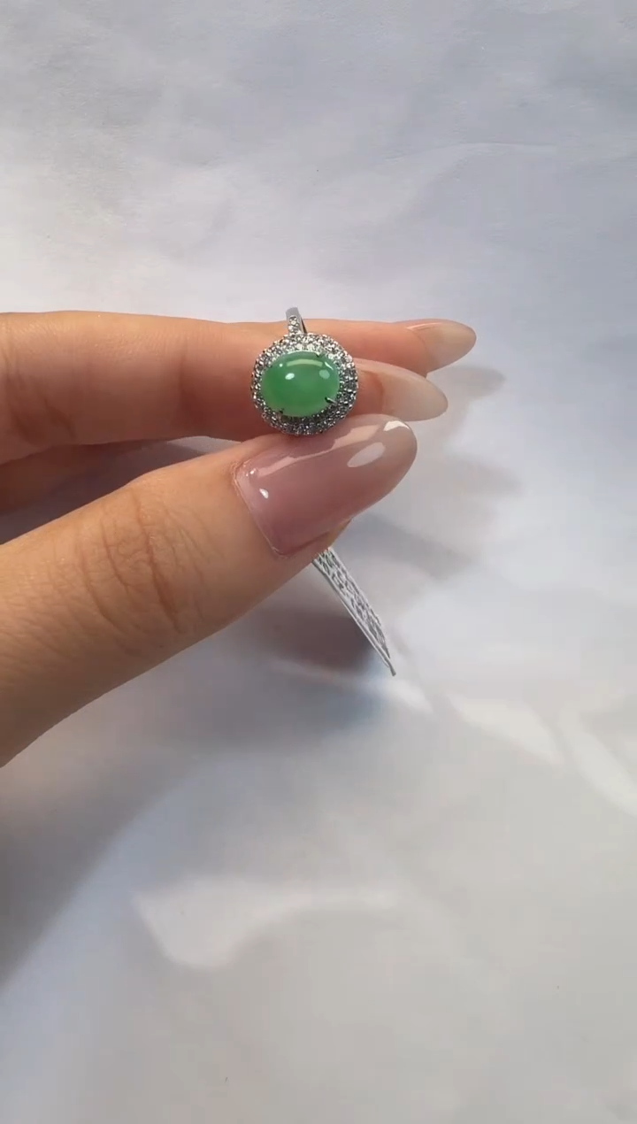 银S925镶嵌戒指翡翠925银镶翡翠戒指镶嵌136