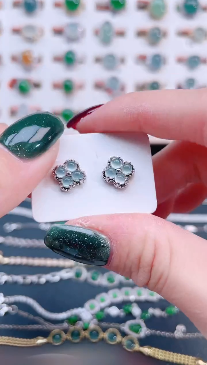 银S925镶嵌翡翠耳饰天然翡翠