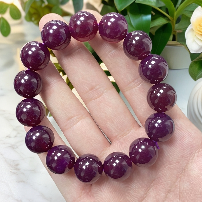 天然龙血果紫罗兰玛瑙手串尺寸约14mm15颗