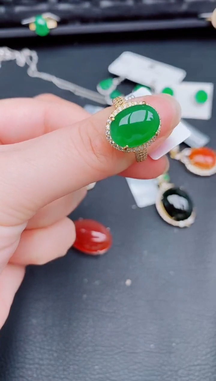 【闪购商品】翡翠戒指银S925镶嵌天然a货翡翠351