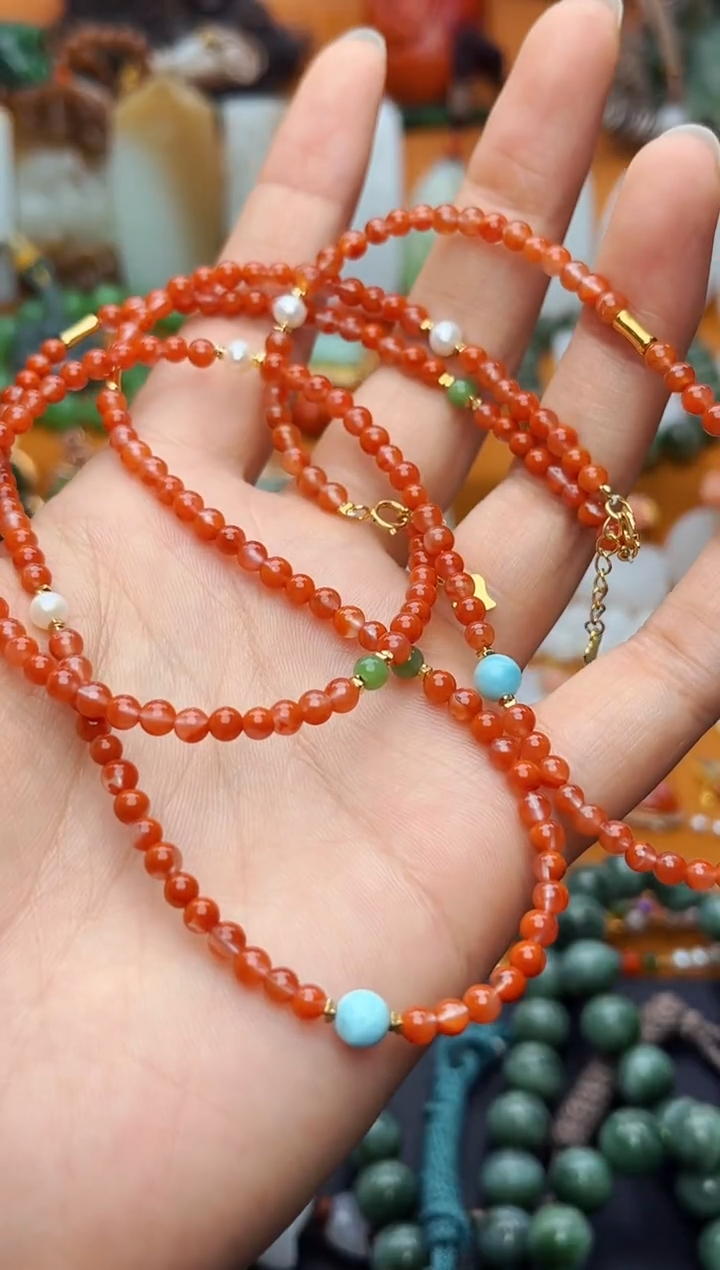 南红玛瑙颈饰银S925镶嵌锁骨链多样性拍一发一