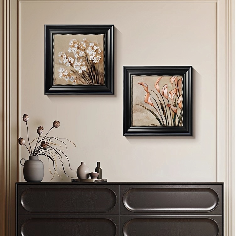 中古风花卉装饰画客厅背景墙美式复古挂画古典油画玄关柜组合摆画