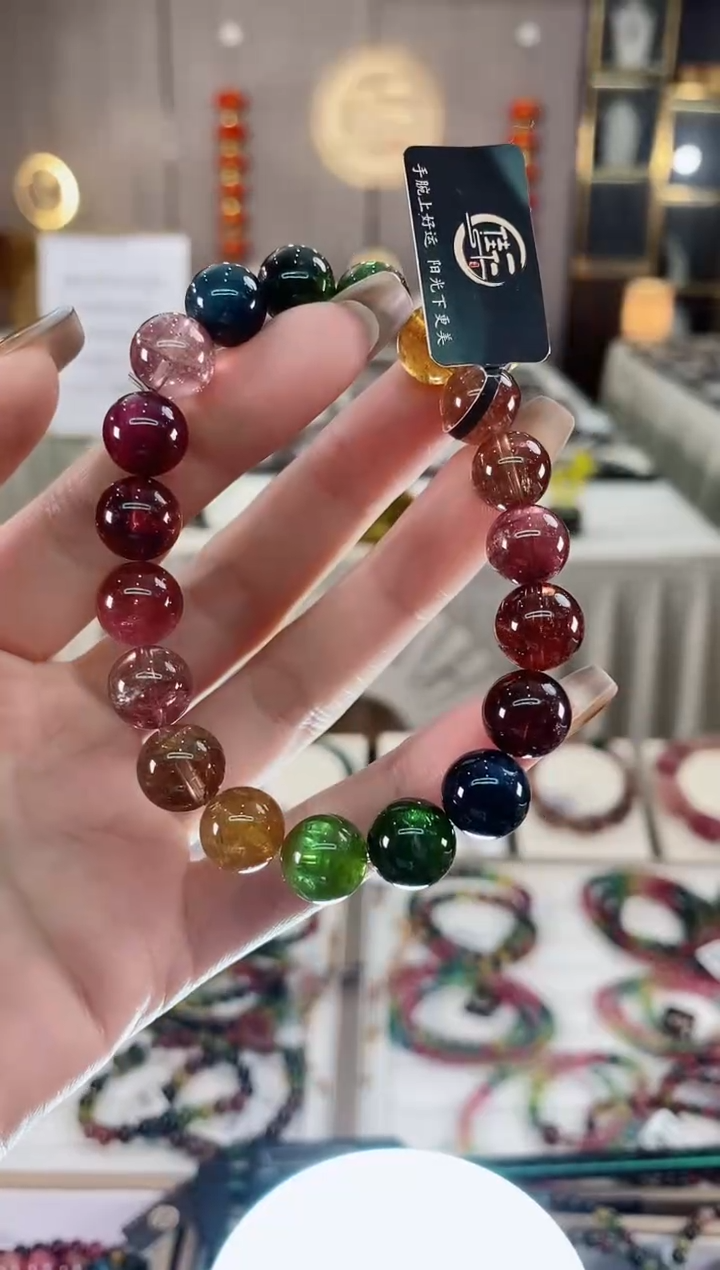 老矿碧玺色标彩虹透体单圈手串10mm+未镶嵌碧玺dan多样性发货一条
