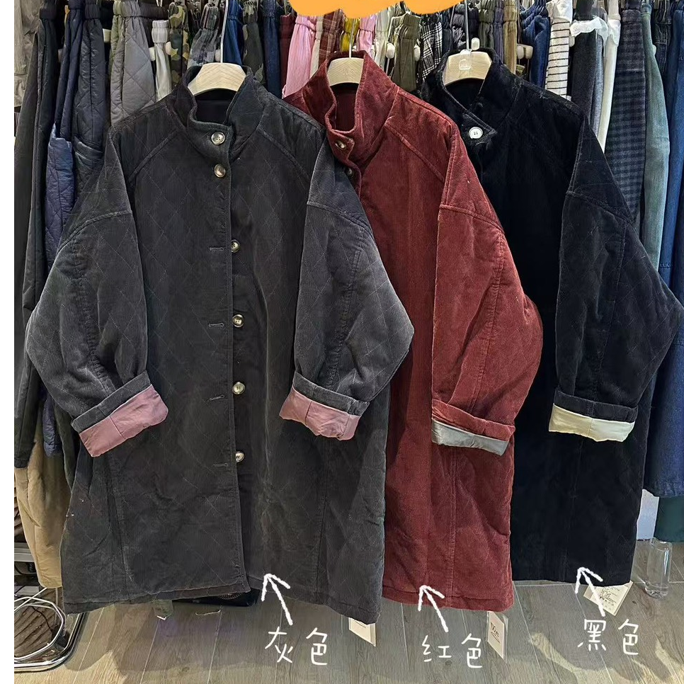 We#455113#慵懒松弛风立领菱格长款棉服 FL