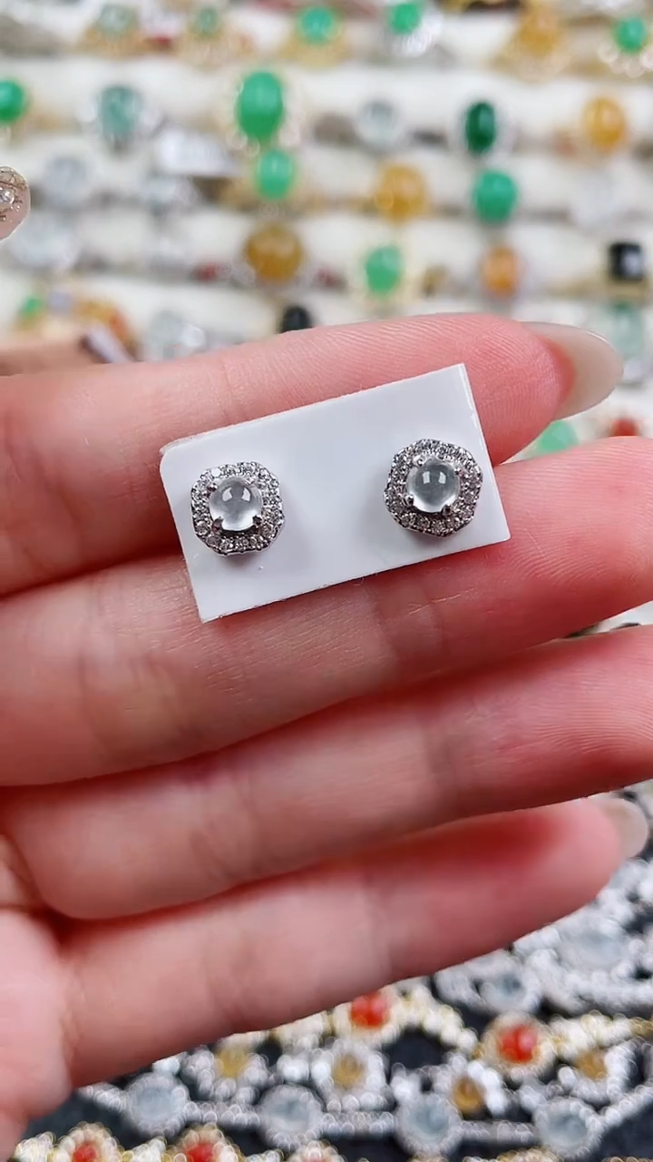 银S925镶嵌翡翠耳饰186