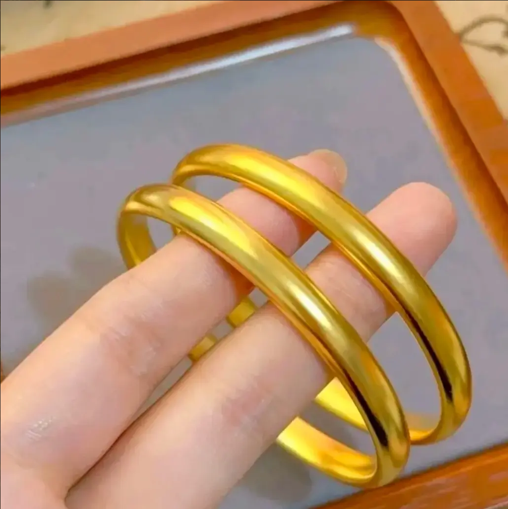 【矿金】 素圈泥鳅背手镯 7N  精工细作