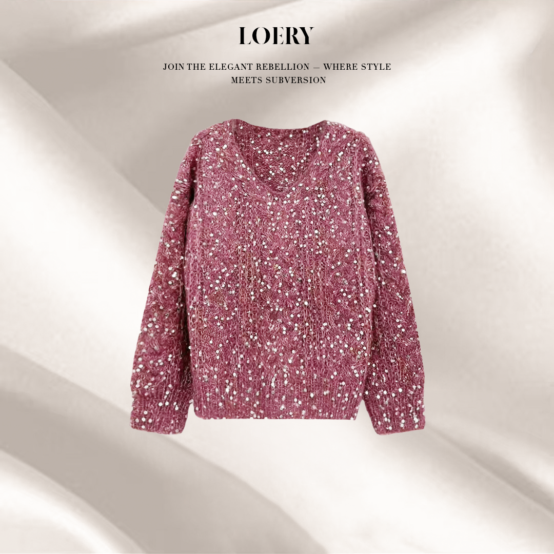 LOERY【拾光记忆编号177】亮片简约百搭气质针织衫-2412802