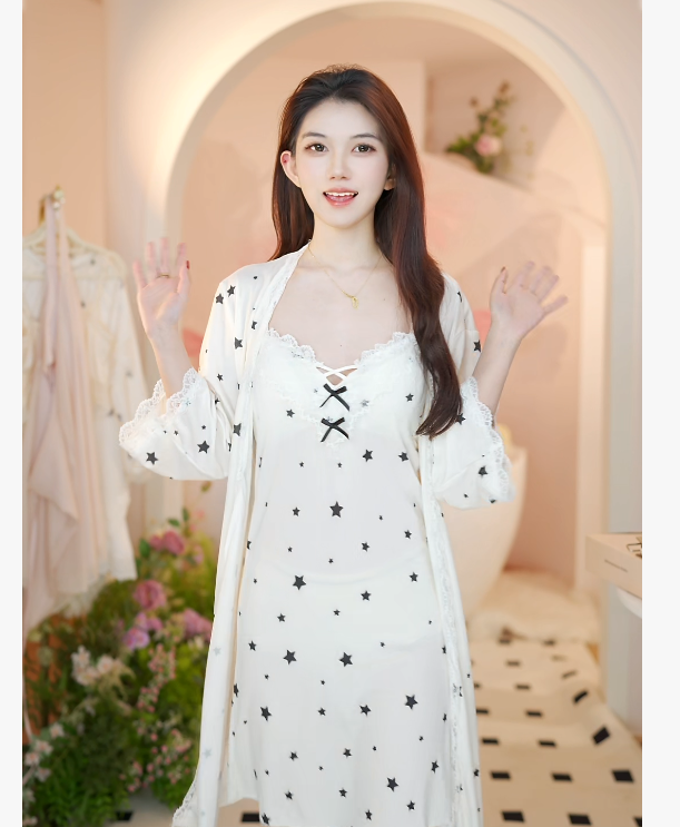 【测5】上小楼性感睡衣女款夏季冰丝法式露背纯欲绝美胸垫吊带睡裙