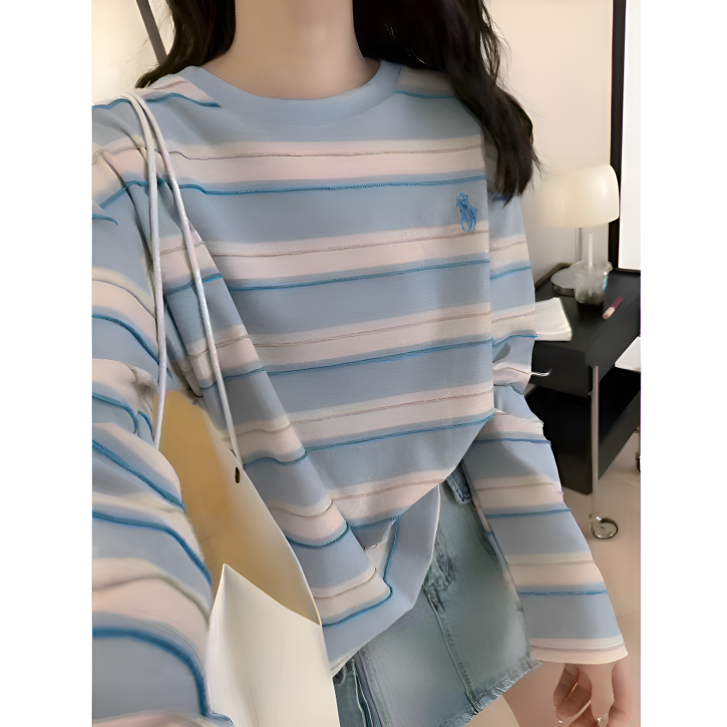 清仓·长袖「慵懒风」【男女同款】多巴胺条纹春秋款长袖24158