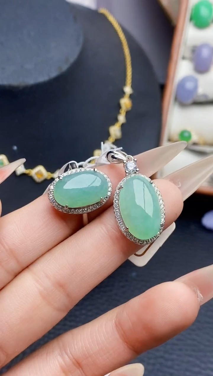 银S925镶嵌戒指翡翠3833