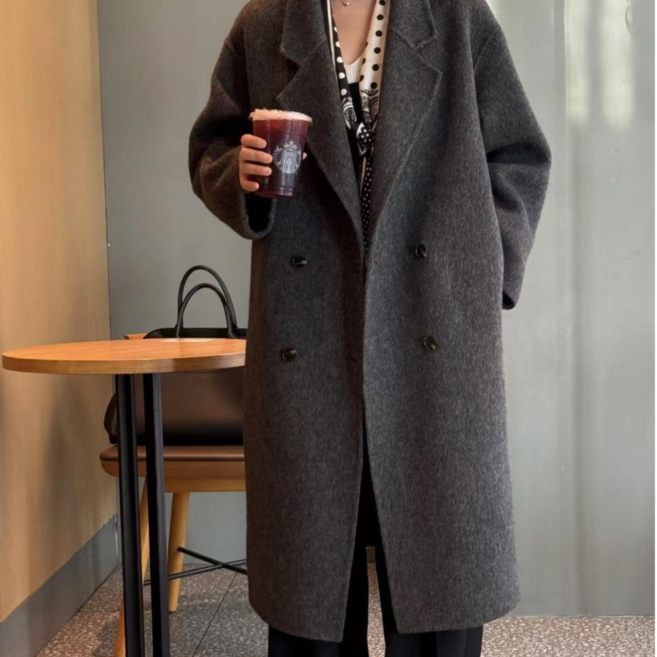 [DR1]2024秋冬新款双面绵羊毛大衣女中长款宽松小个子毛呢外套