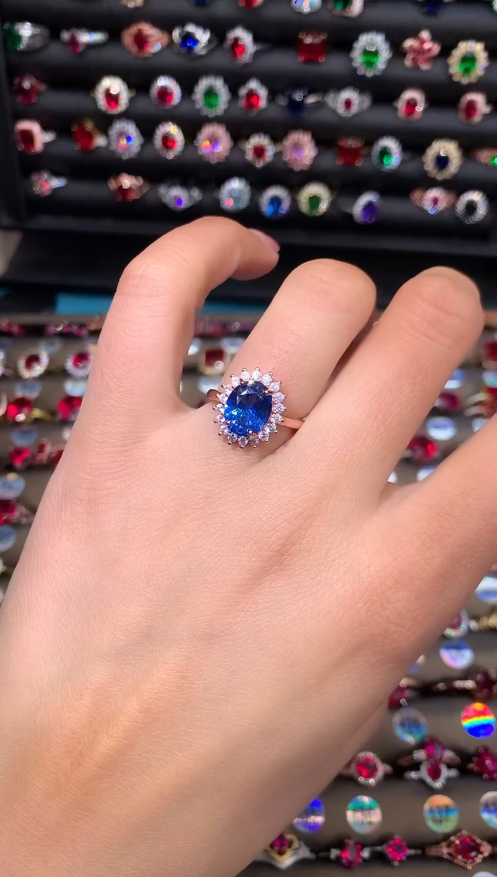 【闪购商品】蓝宝石戒指银S925镶嵌810矢车菊玫瑰金