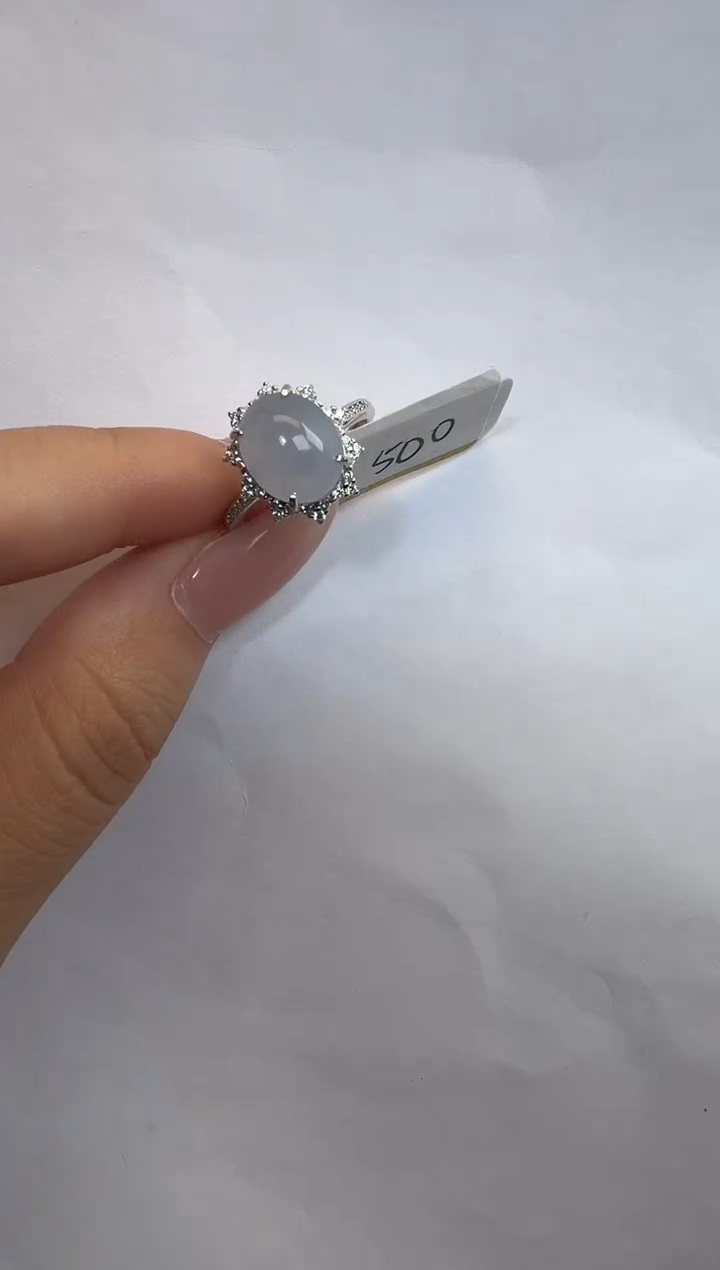 银S925镶嵌戒指翡翠通体925银镶缅甸A货翡翠戒指