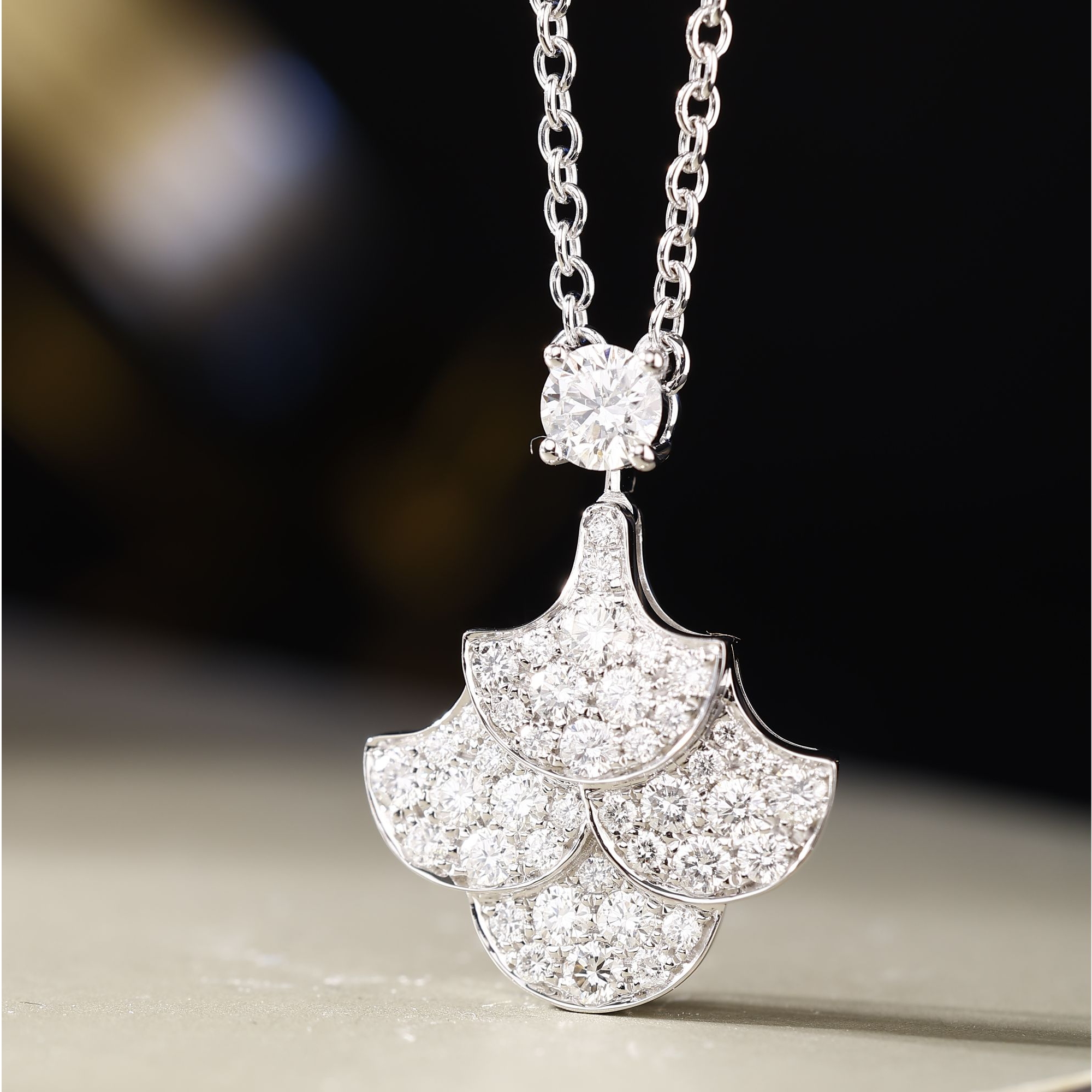18K金满钻扇子四合一项链 CZ (定制品质48小时鉴赏期) 