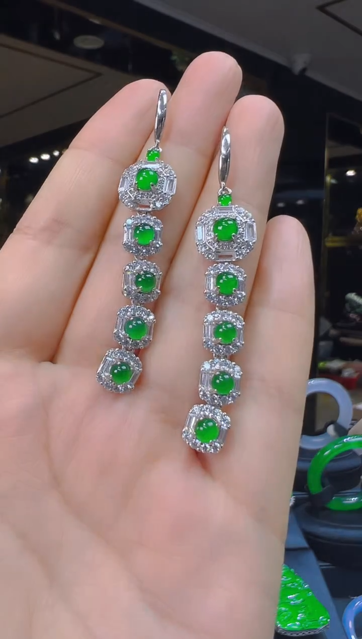 翡翠银S925镶嵌耳饰203（多样性发其一）