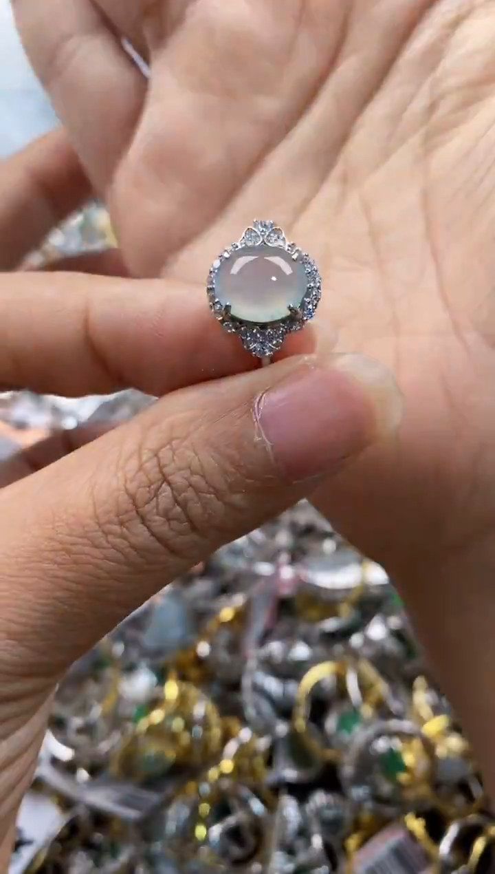 银S925镶嵌戒指翡翠3333---4