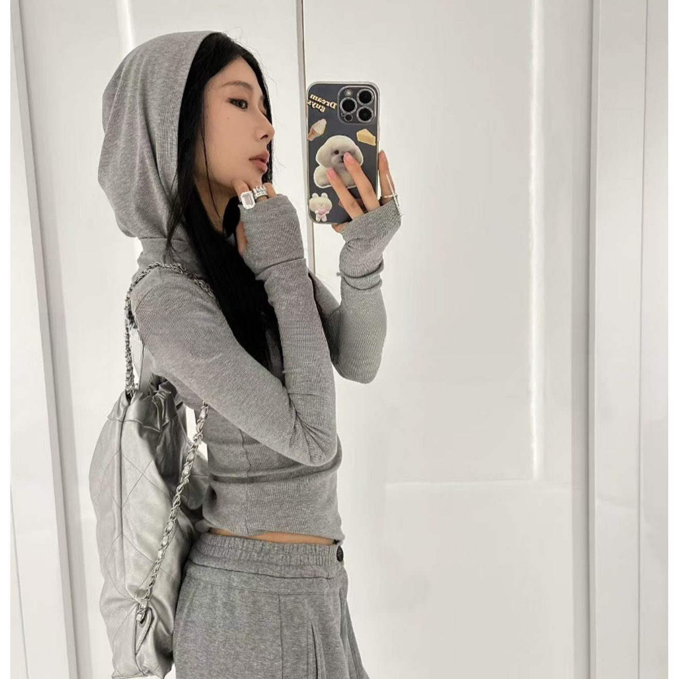 B15-3-4D八色“V领连帽”细坑条长袖上衣（8002）