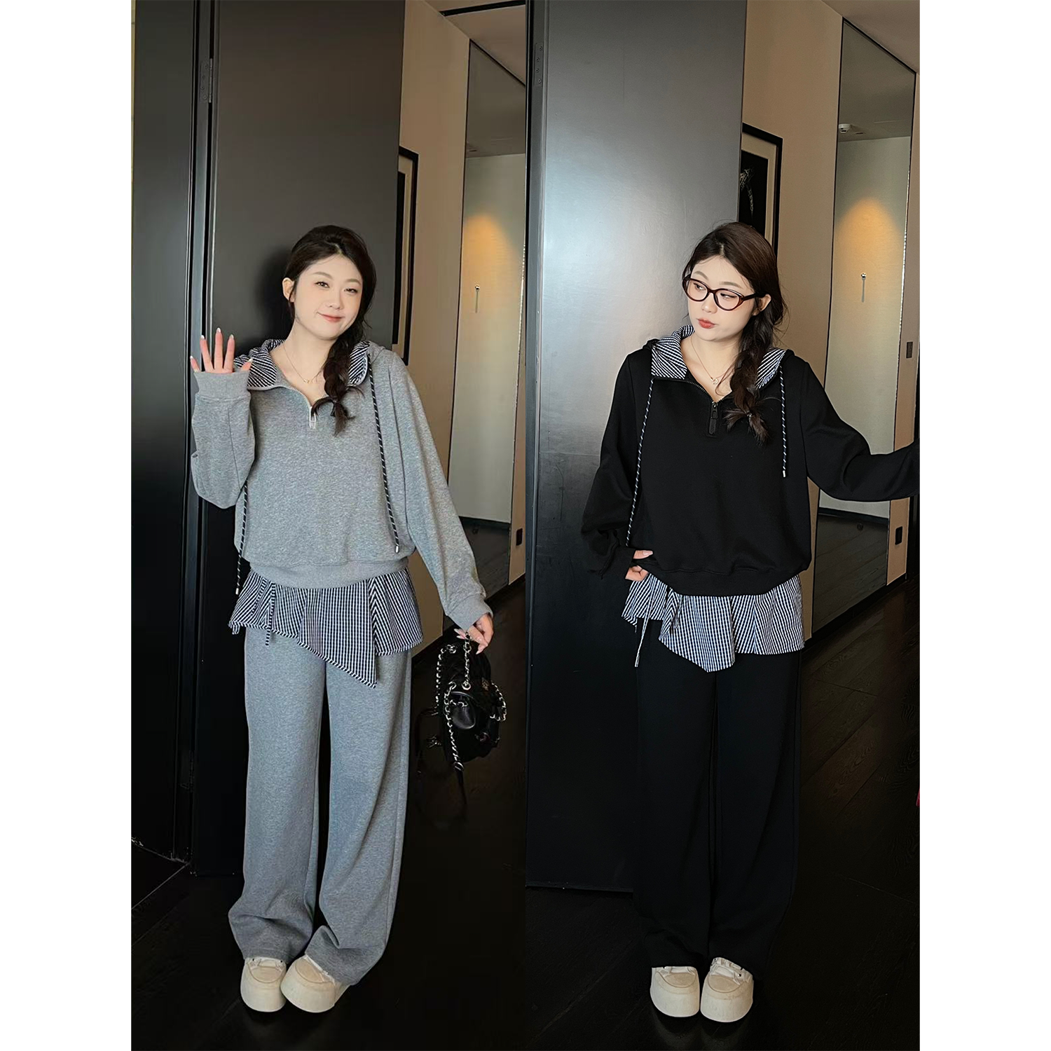 裂渡宣宣【满分松弛】微胖大码女秋百搭ins卫衣+休闲裤套装ZY507F16