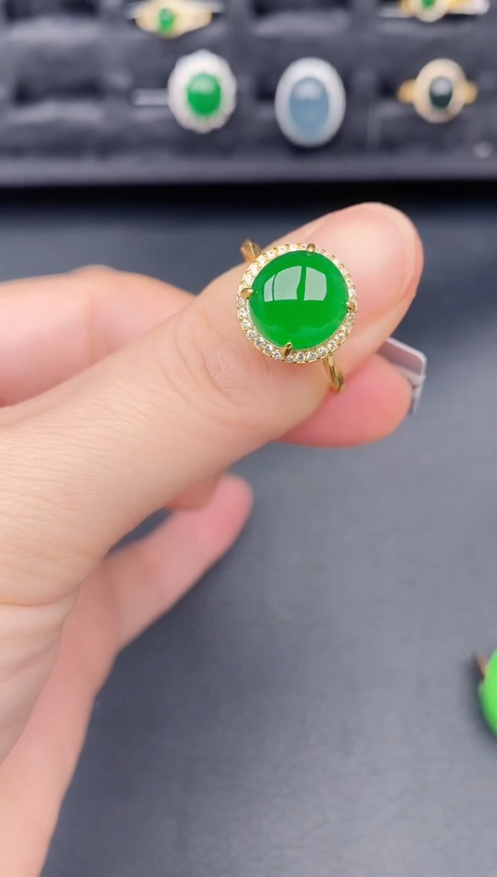 银S925镶嵌戒指翡翠天然a货翡翠213