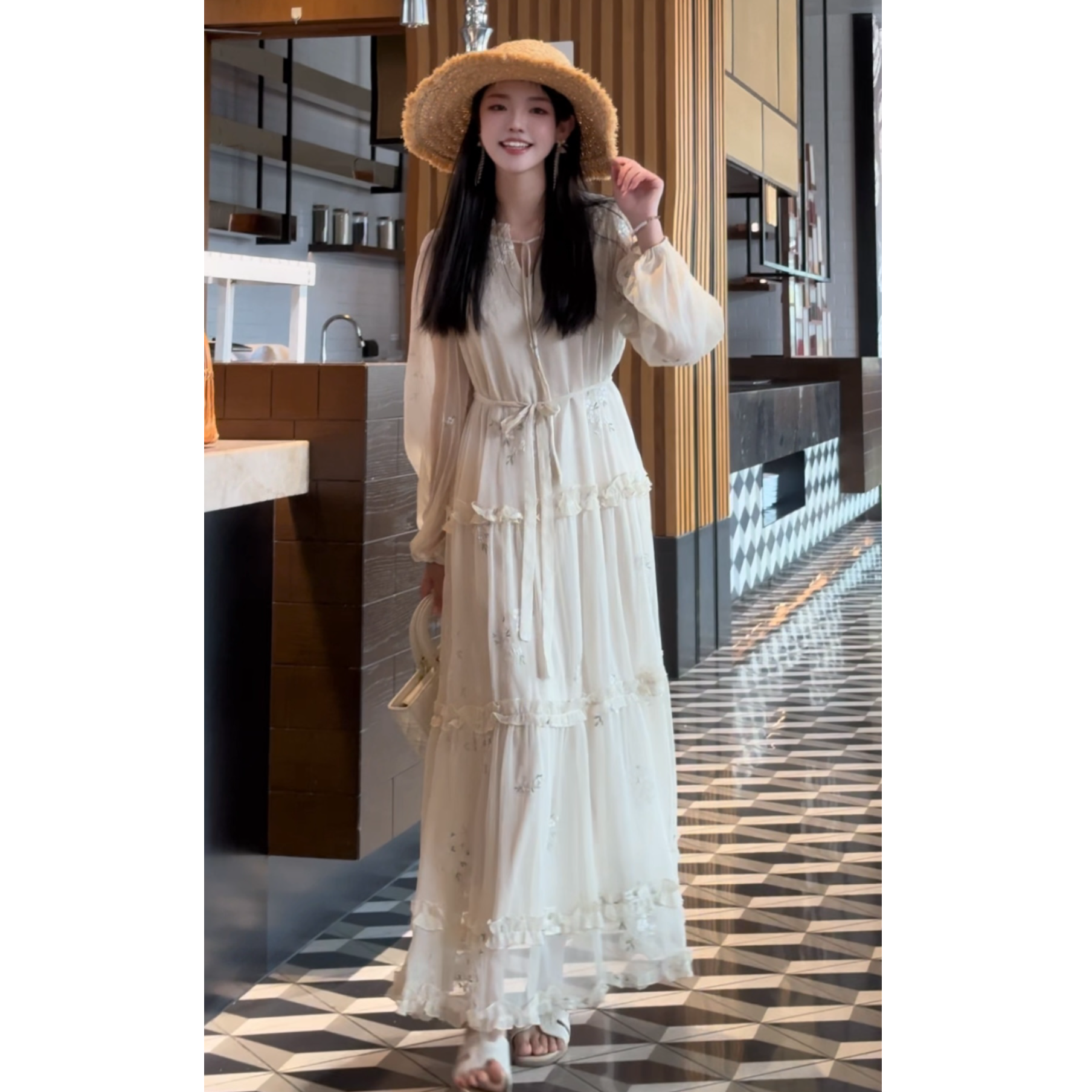 【水仙花】轻奢高级感刺绣气质收腰显瘦仙女温柔风连衣裙春夏芒妮12