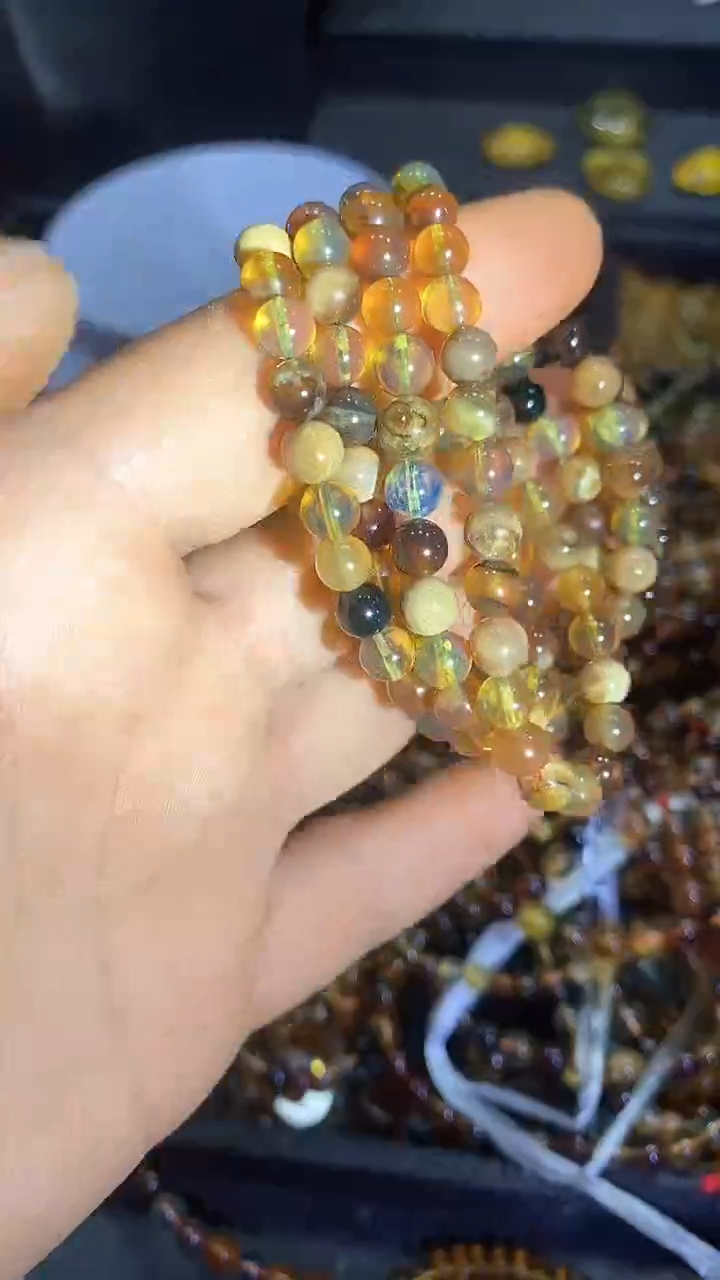 琥珀未镶嵌耳饰天*星天然缅甸琥珀108链子