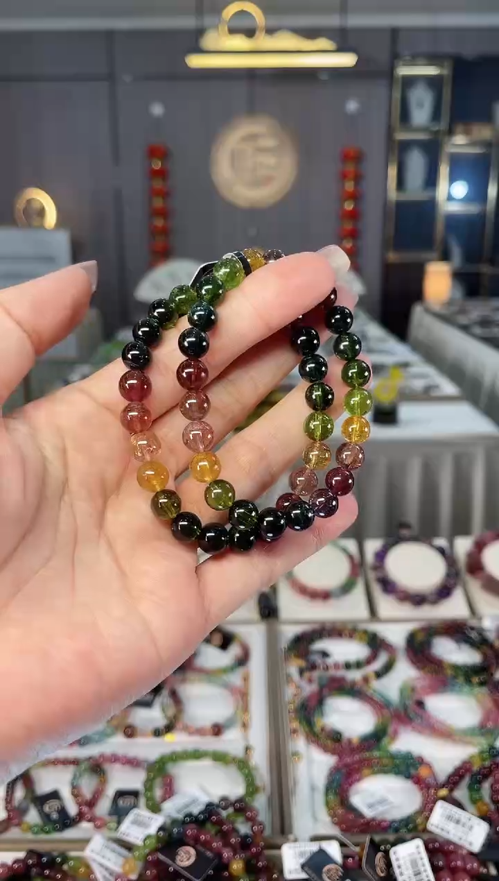 收藏级老矿碧玺单圈手串7mm+未镶嵌碧玺hon多样性发货一条