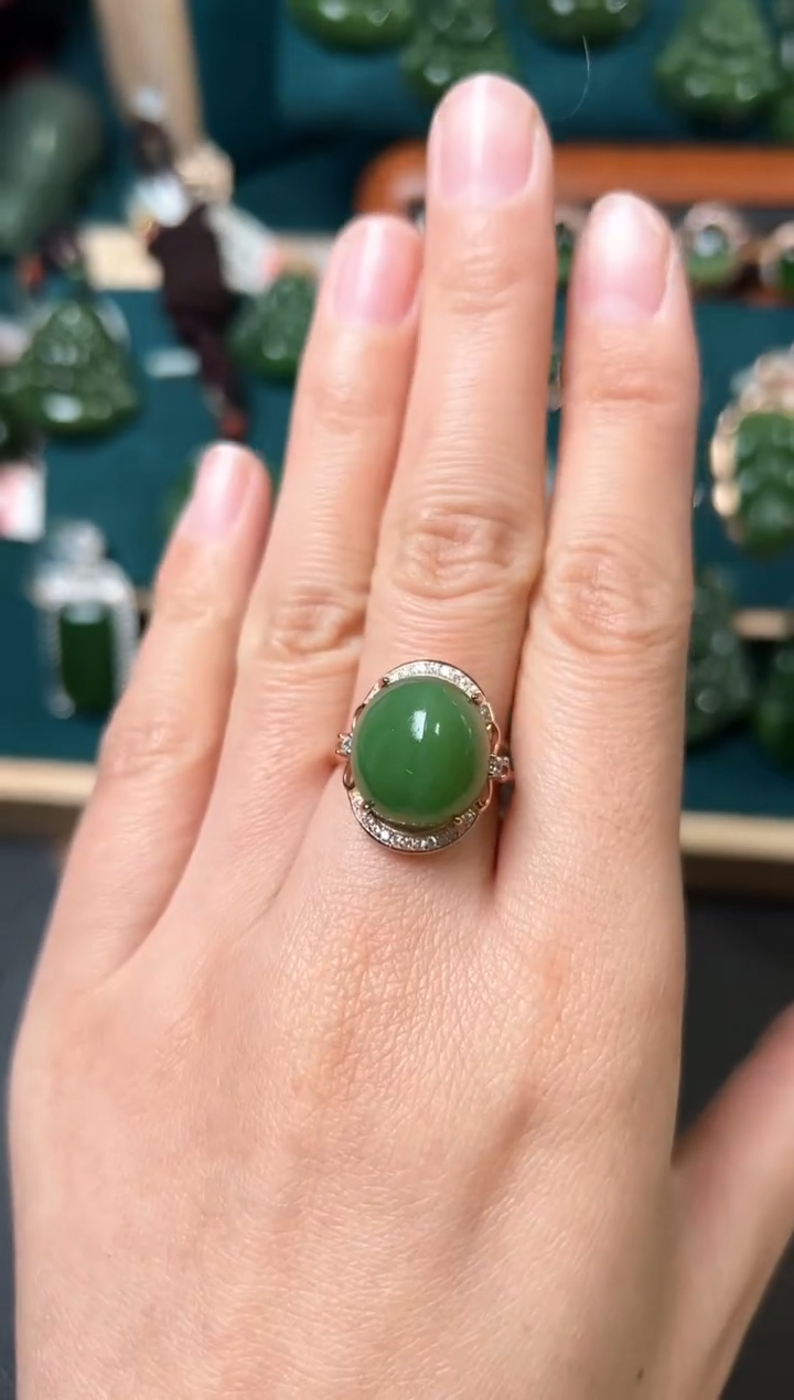 【闪购商品】和田玉（碧玉）戒指银S925镶嵌碧玉